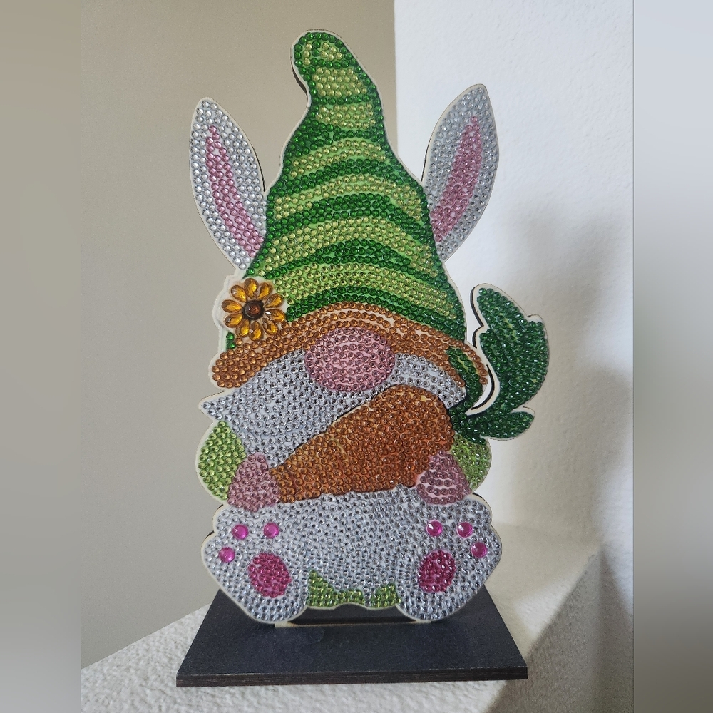 Handcrafted Diamond Painted Green-Striped Easter Gnome Home Art Decor